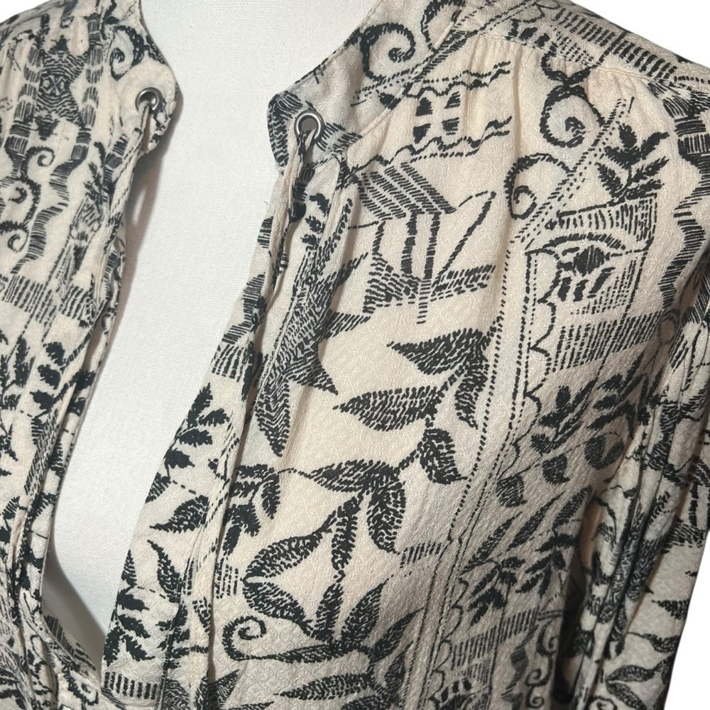Free People Mia Tunic Blouse Cream Black Aztec Print Boho Long Sleeve Top XS - Picture 16 of 16
